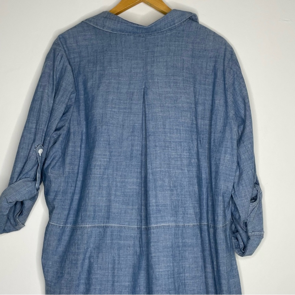 Hester & Orchard Blue Chambray Button Down Tab sleeve Blouse Size 1X - Picture 8 of 13